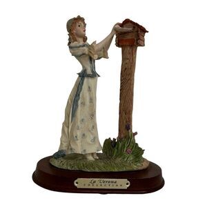 La Verona Figurine 8" Multicolor Girl At The Mailbox Hand Painted Porcelain